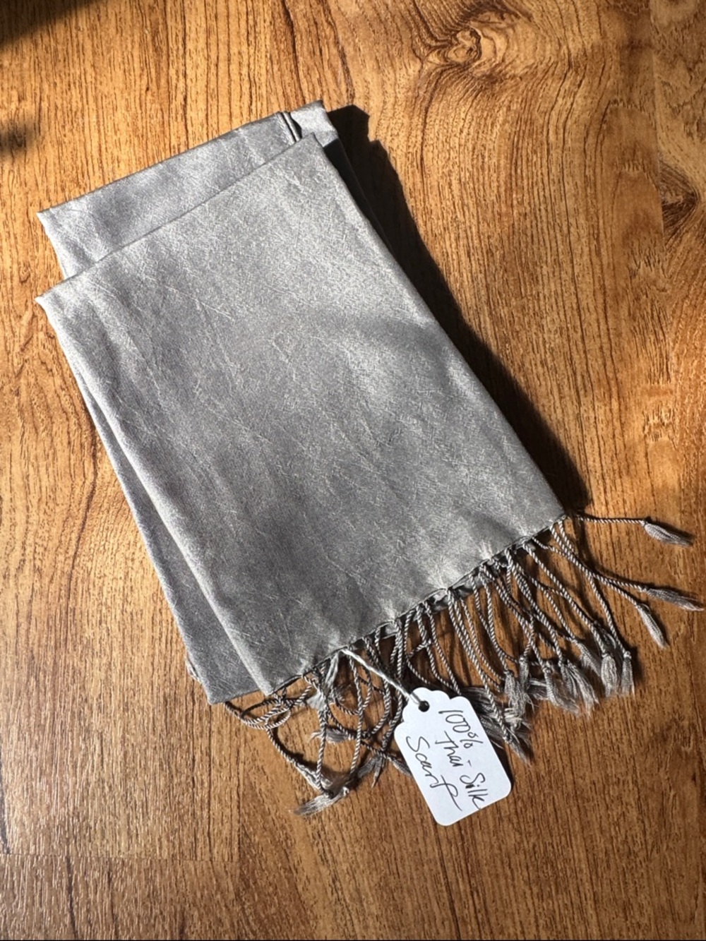 NWT Silk Scarf with Fringe - Gray